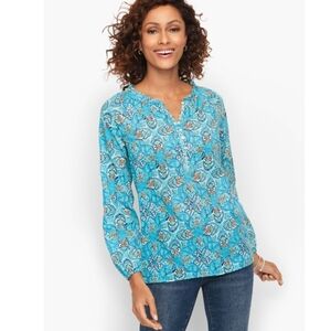 Talbots blue cotton printed blouse